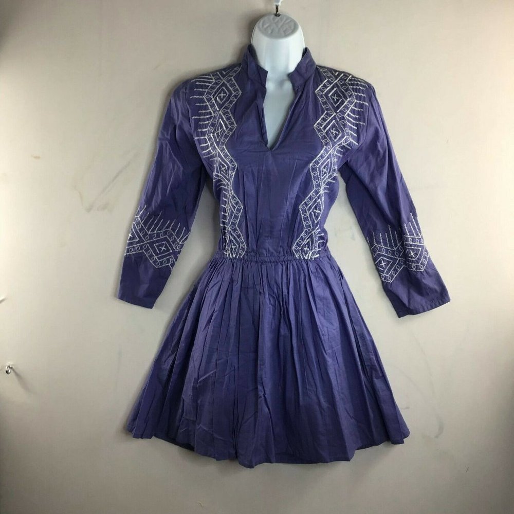 Seduction Women's Blue Embroidered Fit & Flare Dress V Neck Size Medium
